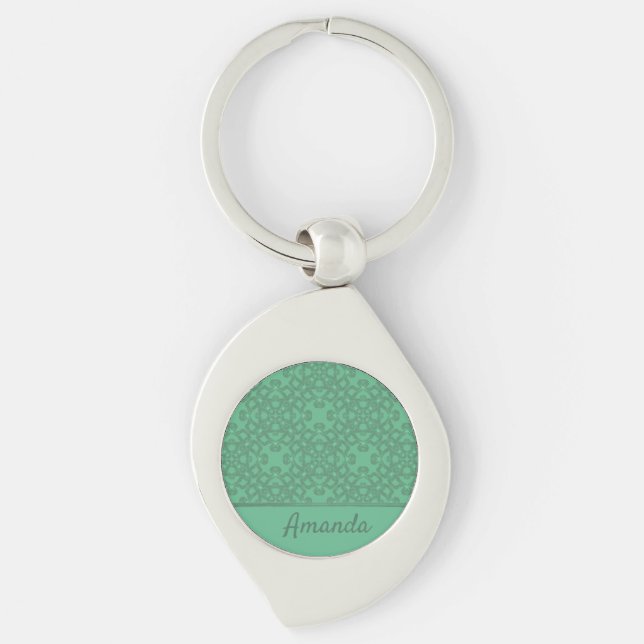 Personalized mint green pattern key ring (Front)