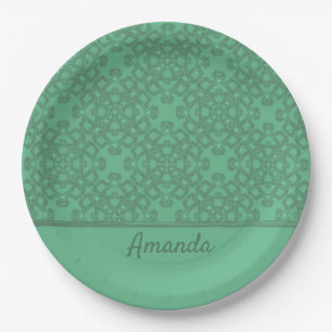 Personalized mint green pattern paper plate