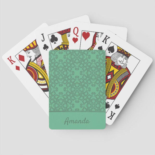 Personalized mint green pattern playing cards (Back)