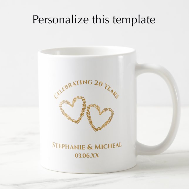 Personalized Modern 20th Wedding Anniversary Gift Coffee Mug (Personalize this mug for a custom 20th wedding anniversary keepsake gift mug.
)