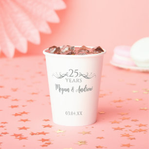 Personalized Modern 25th Wedding Anniversary Party Paper Cups