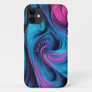 Personalized Modern Abstract-Blue and Fuchsia- iPhone 11 Case