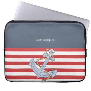 Personalized modern anchor navy and red  laptop sleeve