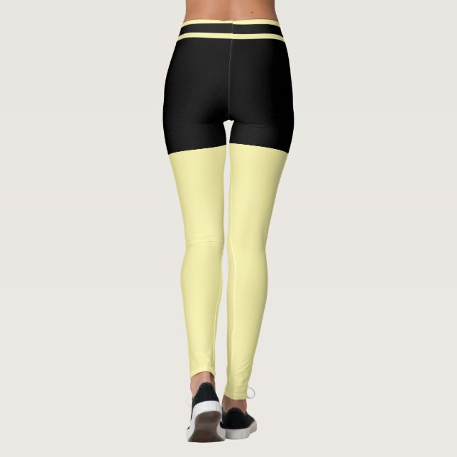 Personalized Modern Black And Cream Stripes Gift Leggings (Back)