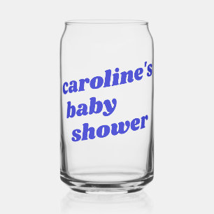 Personalized Modern Blue Retro Favor Baby Shower  Can Glass
