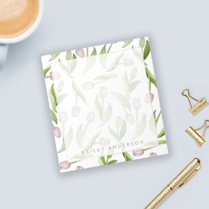 Personalized Modern Botanical Pink Tulip Flower Notepad