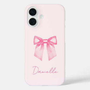 Personalized Modern Elegant Pink Bow iPhone 16 Case