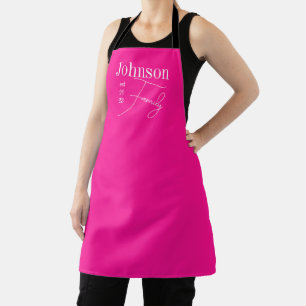 Personalized Modern Family Name Hot Pink Apron