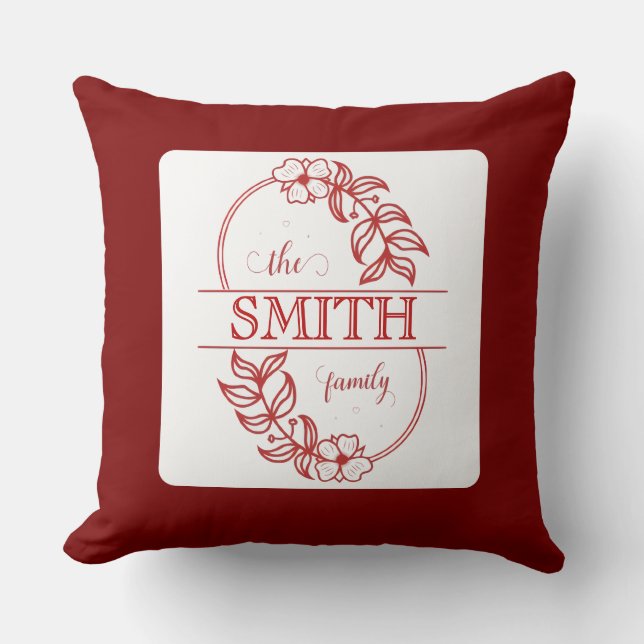  Personalized Modern Floral Family Name Monogram Cushion (Front)