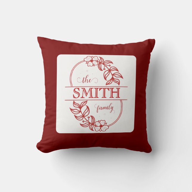  Personalized Modern Floral Family Name Monogram Cushion (Front)