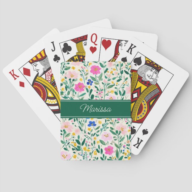 Personalized Modern Floral Playing Cards (Back)