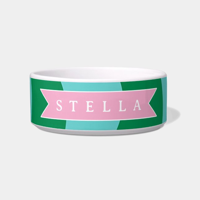 Personalized Modern Fun Green Wave Stripes Custom Bowl (Front)