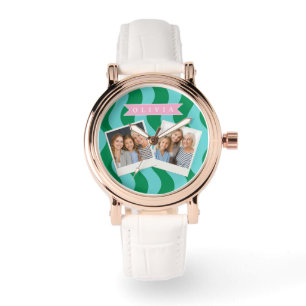 Personalized Modern Fun Green Wave Stripes Custom Watch