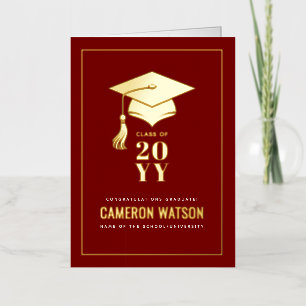 Personalized Modern Grad Hat and Tassel Graduation Foil Greeting Card