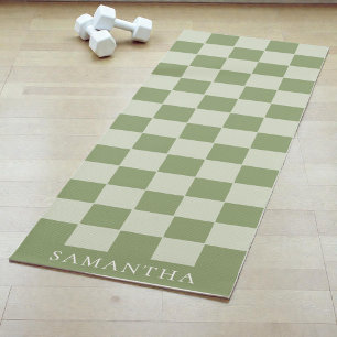 Personalized Modern Green Simple Checkered Pattern Yoga Mat