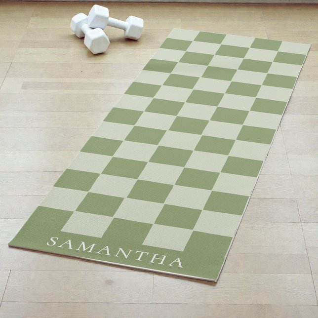 Personalized Modern Green Simple Checkered Pattern Yoga Mat (Personalized Modern Green Simple Checkered Pattern Yoga Mat)