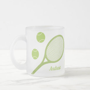 Personalized Modern Green Tennis Ball Racket Frosted Glass Coffee Mug