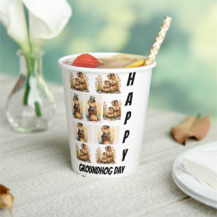 Personalized Modern Groundhog Day 9  Photo Collage Paper Cups