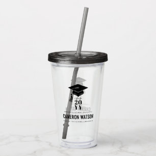 Personalized Modern Hat and Tassel Graduation Acrylic Tumbler