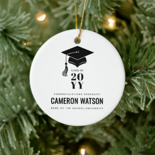 Personalized Modern Hat and Tassel Graduation Ceramic Tree Decoration