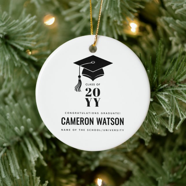 Personalized Modern Hat and Tassel Graduation Ceramic Tree Decoration (Tree)