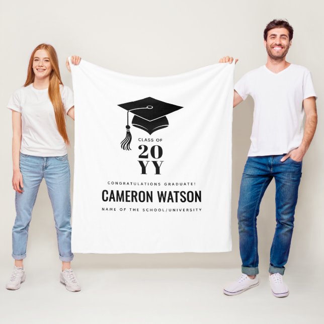 Personalized Modern Hat and Tassel Graduation Fleece Blanket (In Situ)
