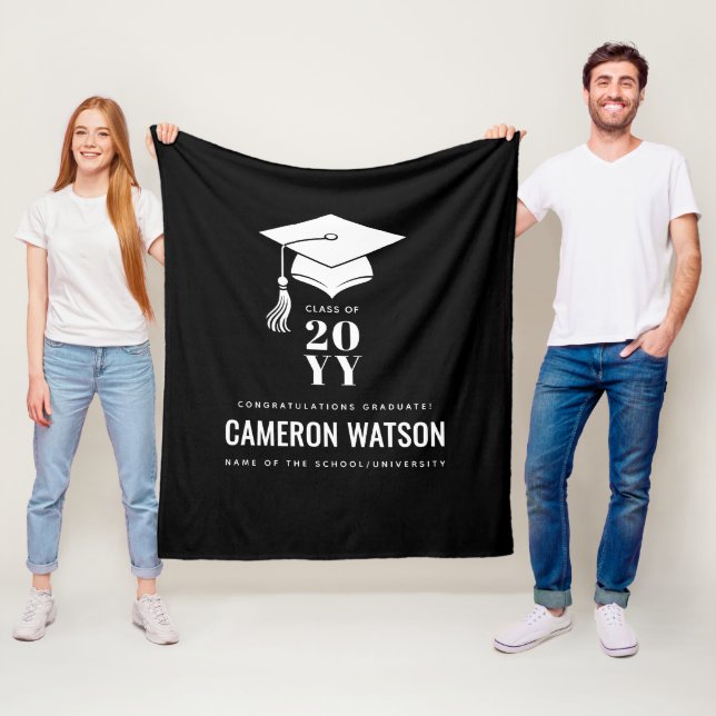 Personalized Modern Hat and Tassel Graduation Fleece Blanket (In Situ)