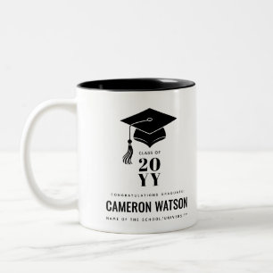 Personalized Modern Hat and Tassel Graduation Two-Tone Coffee Mug