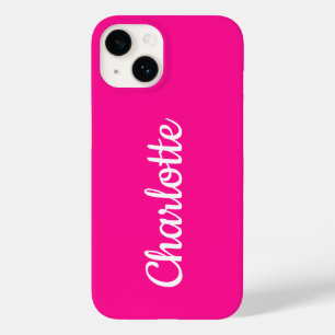 Personalized Modern Hot Pink and White Case-Mate iPhone 14 Case