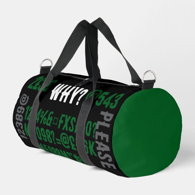 Personalized modern letters Black Green Trendy Duffle Bag (Left Corner)