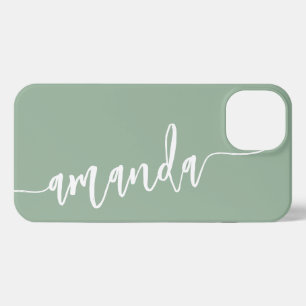 Personalized Modern Name Sage Green iPhone 13 Case