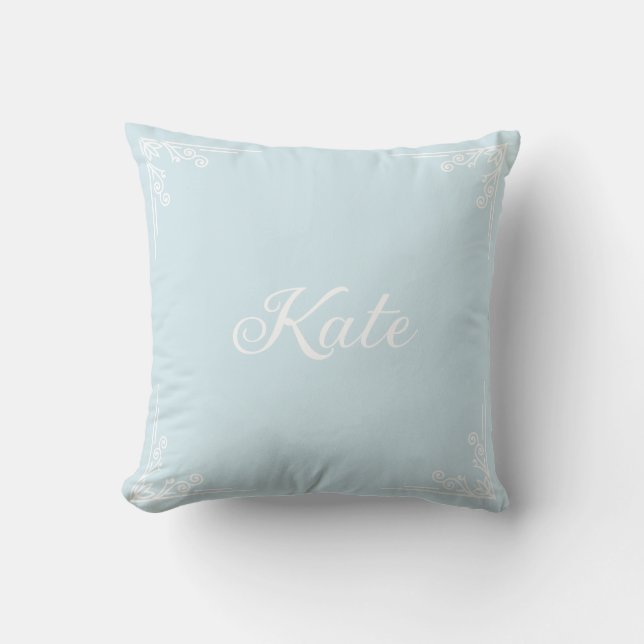 Personalized Modern Pastel Blue Typography Name Cushion (Front)