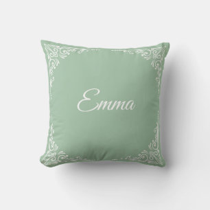 Personalized Modern Pastel Green Typography Name Cushion