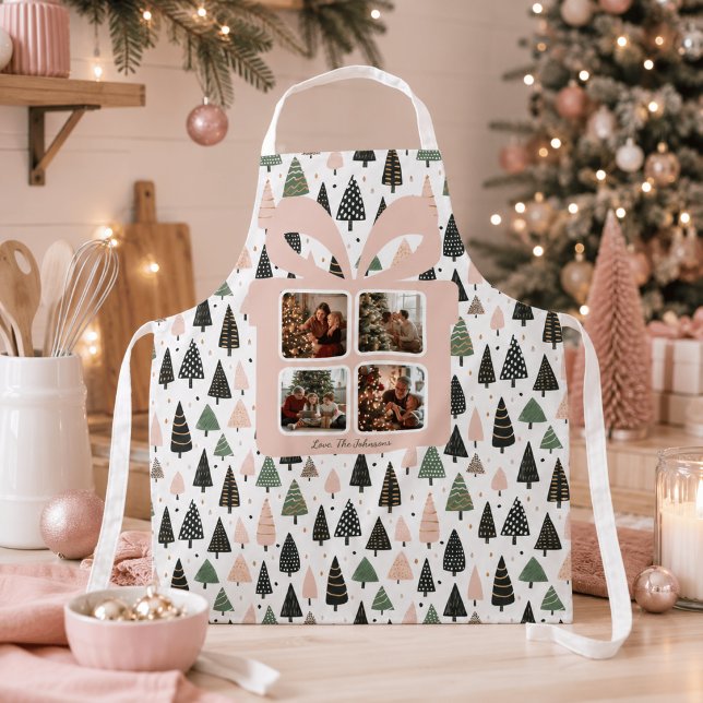 Personalized Modern Pink Christmas  Apron (Creator Uploaded)