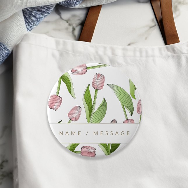 Personalized Modern Pink Tulip Flower 10 Cm Round Badge (Creator Uploaded)