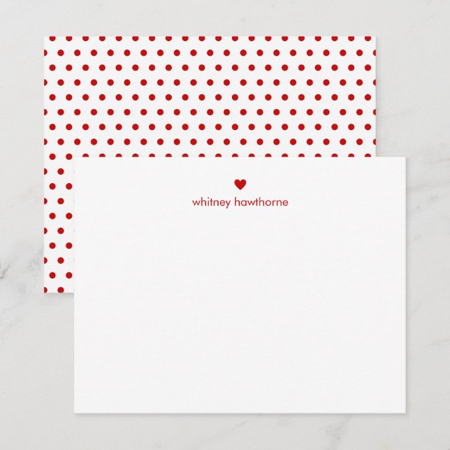 Personalized Modern Red Polka Dots & Heart Card (Front/Back)