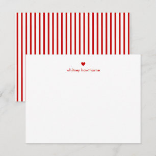 Personalized Modern Red Stripes & Heart Card