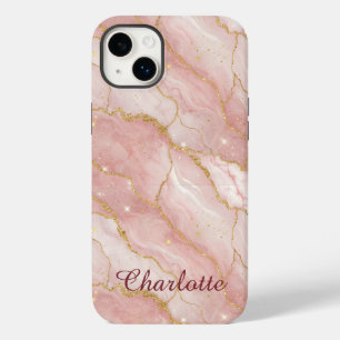 Personalized Modern Rose Quartz Marble Gold Case-Mate iPhone 14 Plus Case