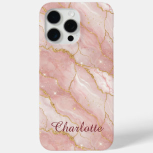 Personalized Modern Rose Quartz Marble Gold iPhone 15 Pro Max Case