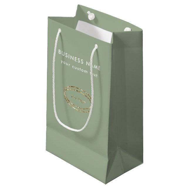 Personalized Modern Sage Green Business Logo Small Gift Bag (Front Angled)