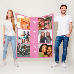 Personalized Modern Sisters 6 Photo Collage Fleece Blanket
