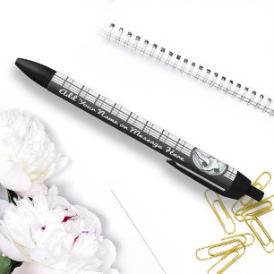 Personalized Modern Tartan Ice Skating Black Ink Pen