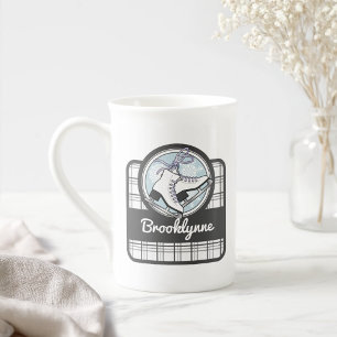 Personalized Modern Tartan Ice Skating Bone China Mug