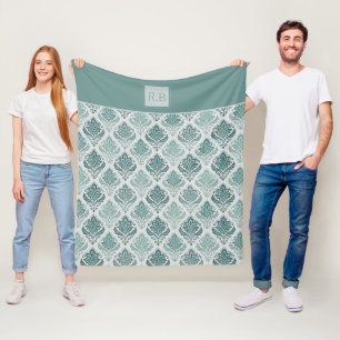 Personalized Modern Teal Nordic Damask Fleece Blanket