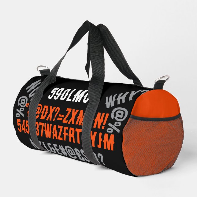 Personalized modern text beautiful orange black duffle bag (Right Corner)