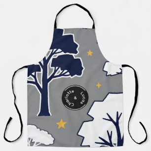 Personalized Modern Woodland Tree and Star Large Apron