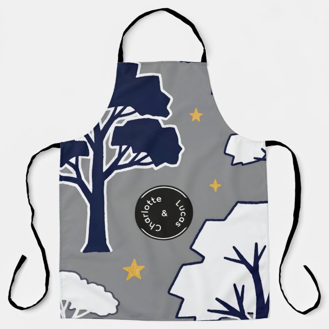 Personalized Modern Woodland Tree and Star Large Apron (Front)