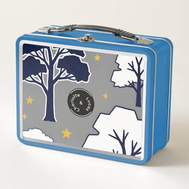 Personalized Modern Woodland Tree and Star   Metal Lunch Box (Front)