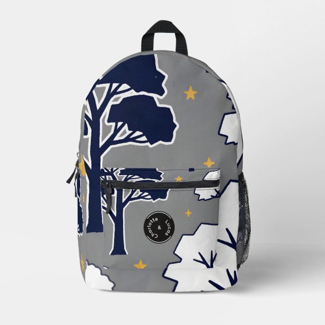 Personalized Modern Woodland Tree and Star  Printed Backpack (Front)