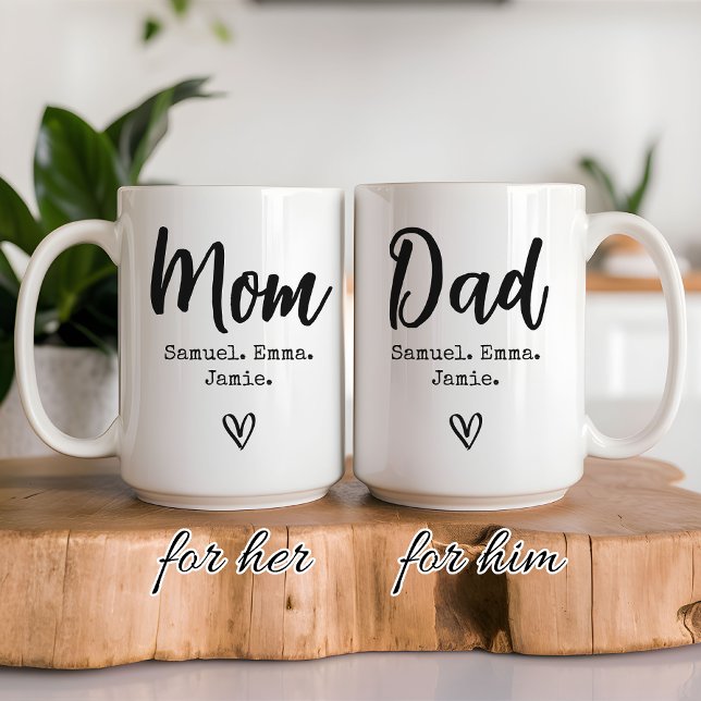 Personalized Mom and Dad Mug Gift Set for Parents (Mother’s Day and Father’s Day Custom Mug Gift Set, Custom Name Mug Set Gift for Mother & Father)